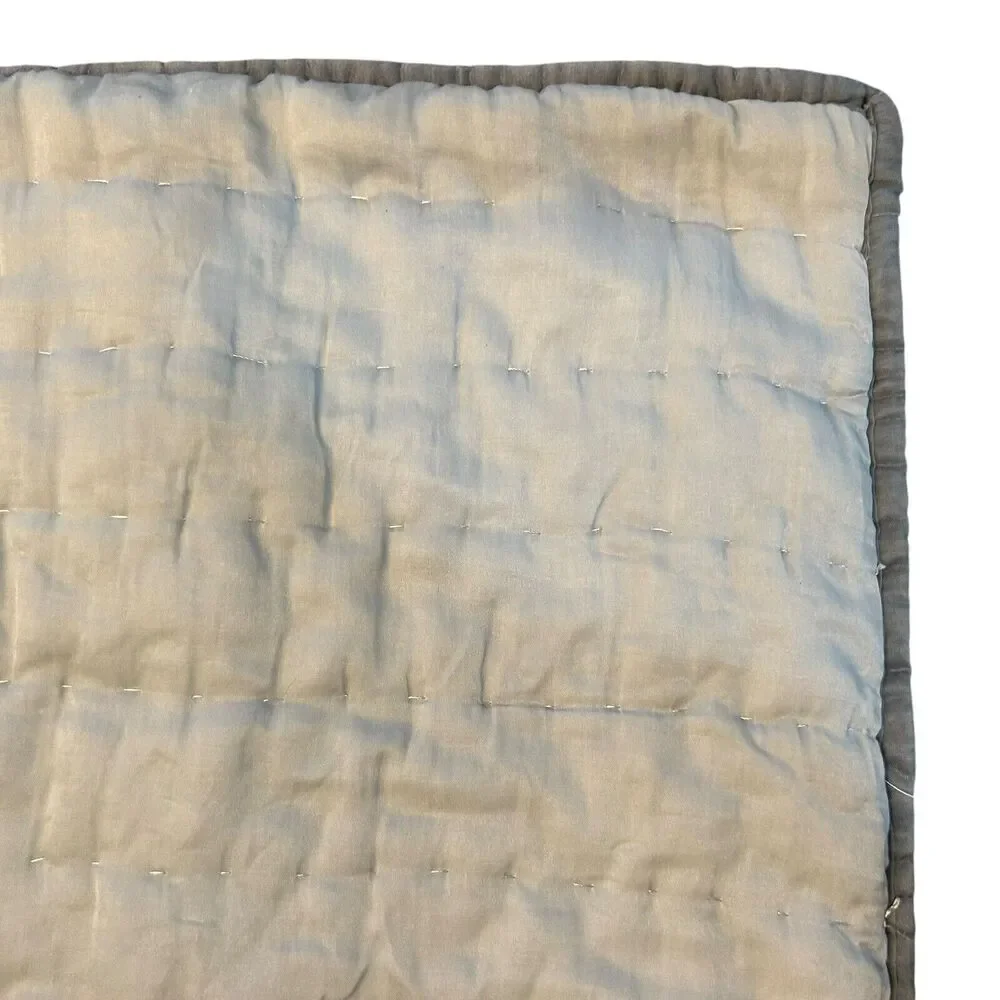Pottery Barn Silk Front Gray Channel Stitch Euro Sham Square Pillow Case 26”‎